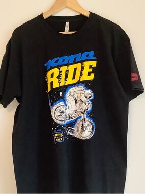 Alstyle Men’s Black Kona Ride Graphic Tee Astronaut Mountain Biking Sz. XL